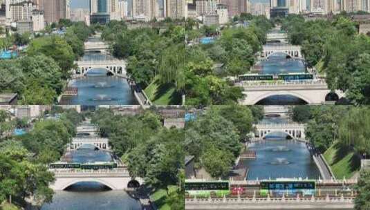 西安护城河长焦航拍高清在线视频素材下载
