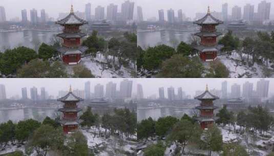 西安兴庆宫公园雪景高清在线视频素材下载