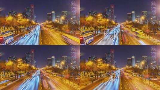 北京节日CBD国贸桥夜景车流延时高清在线视频素材下载