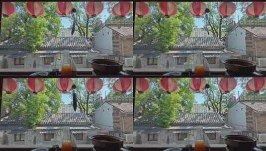 北京日式餐饮店窗边位窗外古建筑风景高清在线视频素材下载