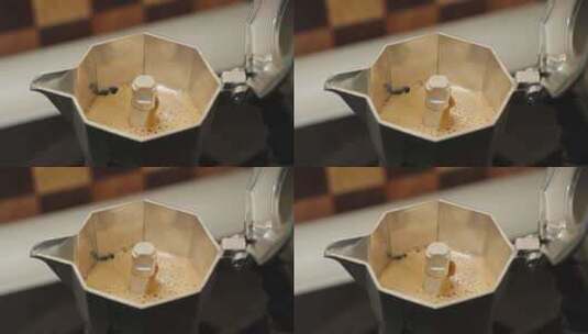 摩卡壶煮咖啡液体制作萃取咖啡高清在线视频素材下载