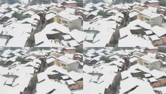 宁德周宁鲤鱼溪屋顶白雪覆盖高清在线视频素材下载