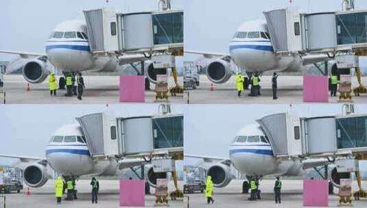 机场地勤人员检查飞机装运行李货物高清在线视频素材下载
