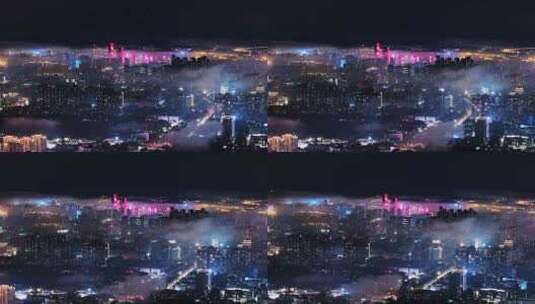 福州市区城市夜景平流雾2高清在线视频素材下载