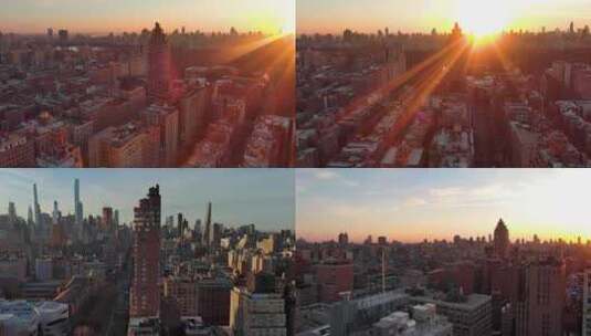 城市航拍纽约曼哈顿上西区摩天大楼地标日出高清在线视频素材下载