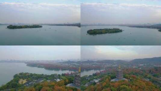 杭州西湖景区三潭印月雷峰塔航拍高清在线视频素材下载