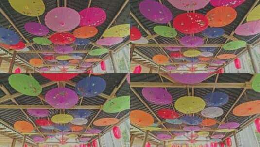 【原创】屋檐彩色油纸伞高清在线视频素材下载
