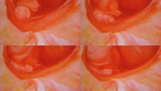 红色和橙色墨水在水中反应高清在线视频素材下载