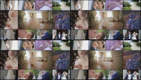 新郎新娘婚礼拍摄拼图高清在线视频素材下载