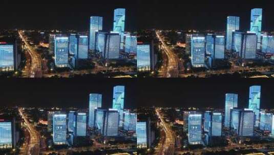 福州金融中心金融街夜景灯光航拍高清在线视频素材下载