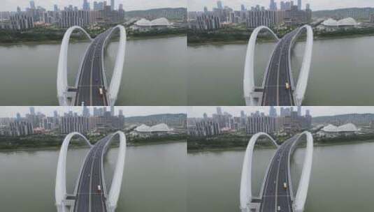航拍广西南宁大桥地标建筑高清在线视频素材下载