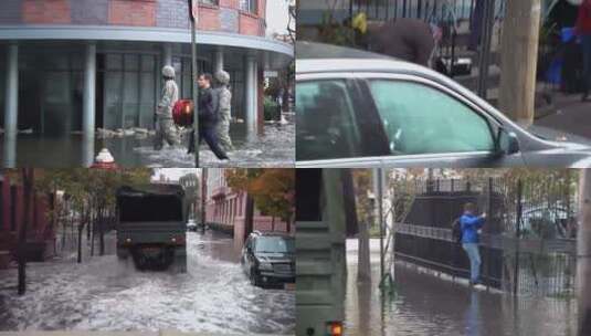 被洪水淹没的新泽西州霍博肯市高清在线视频素材下载