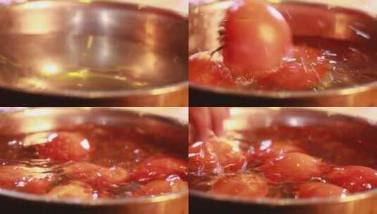 水盆清水清洗浸泡西红柿高清在线视频素材下载