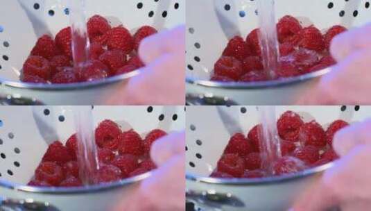 洗红色覆盆子水果高清在线视频素材下载