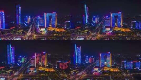 航拍东莞国贸中心城市夜景灯光秀移动延时高清在线视频素材下载