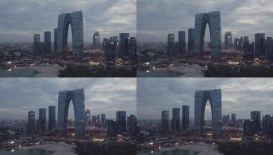 苏州金鸡湖畔城市景观高清在线视频素材下载