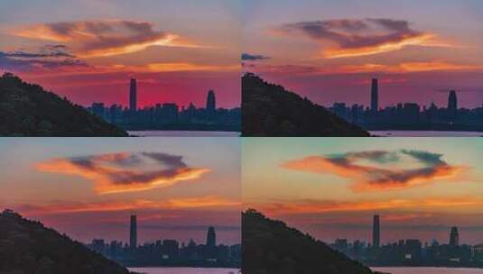 延时摄影武汉地标东湖磨山日落高清在线视频素材下载