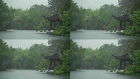 187 杭州 风景 古建筑 下雨天 亭子高清在线视频素材下载