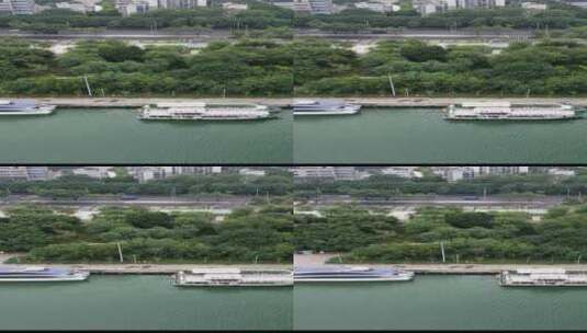 航拍广西柳州柳江游船码头高清在线视频素材下载