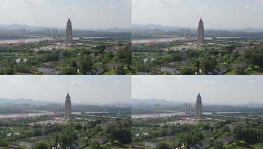 江西赣州火车站和谐钟楼航拍高清在线视频素材下载