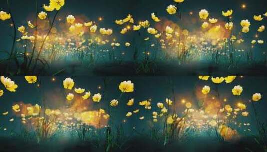 夜晚金色的花园漫游花朵之间浪漫唯美背景高清在线视频素材下载