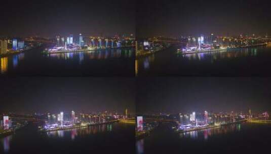4k长沙北辰三角洲夜景航拍高清在线视频素材下载