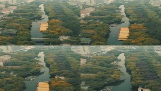 城市航拍山东济南护城河竖屏高清在线视频素材下载