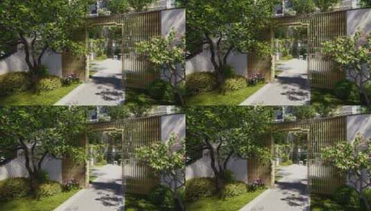 三维渲染中式柴门 景观动画高清在线视频素材下载