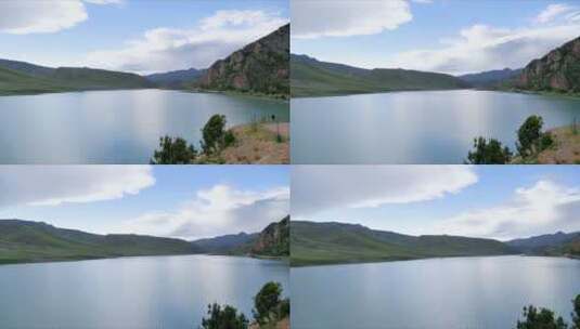 高原湖泊和电网延时摄影高清在线视频素材下载