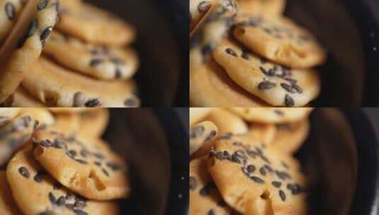 芝麻饼干酥脆芝麻煎饼高清在线视频素材下载