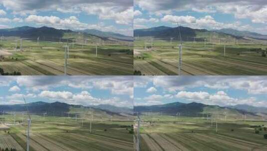 大山 风力发电航拍高清在线视频素材下载