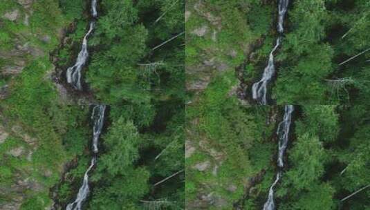 航拍森林里的瀑布高清在线视频素材下载