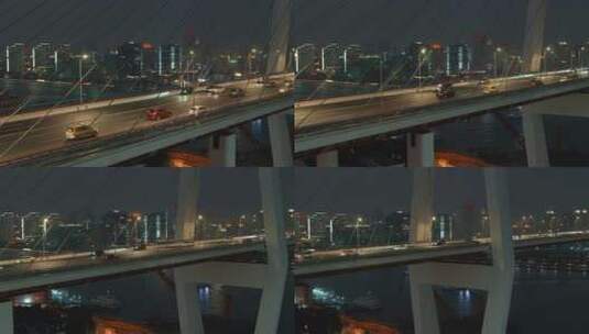 4K航拍上海南浦大桥桥面车流穿梭夜景02高清在线视频素材下载