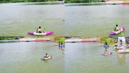 慢镜头航拍单人皮划艇水上运动比赛高清在线视频素材下载