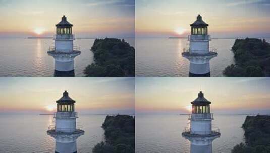 洞庭湖夕阳下的灯塔高清在线视频素材下载