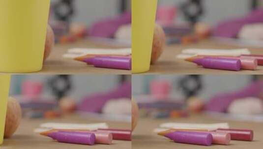 桌子上的彩色蜡笔高清在线视频素材下载