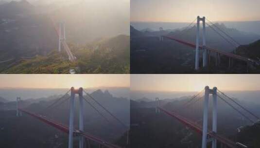 4k航拍贵州基建桥梁坝陵河大桥日出高清在线视频素材下载