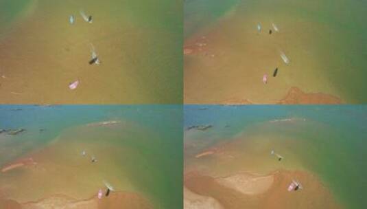 海南琼海博鳌万泉河入海口风筝冲浪航拍高清在线视频素材下载