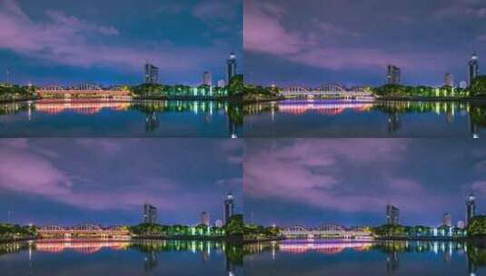 义乌江城市地标建筑夜景延时摄影高清在线视频素材下载