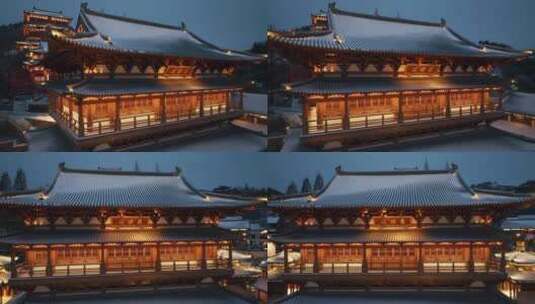 杭州径山寺雪天夜景高清在线视频素材下载
