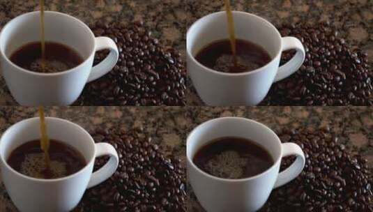 咖啡倒入咖啡杯特写高清在线视频素材下载