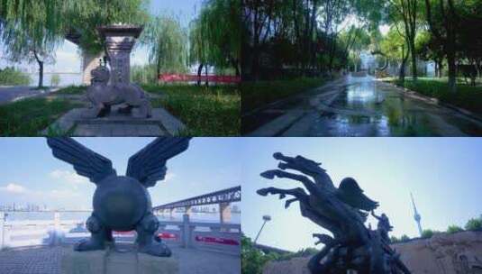 武汉汉阳江滩大禹神话园雕像4K视频合集高清在线视频素材下载