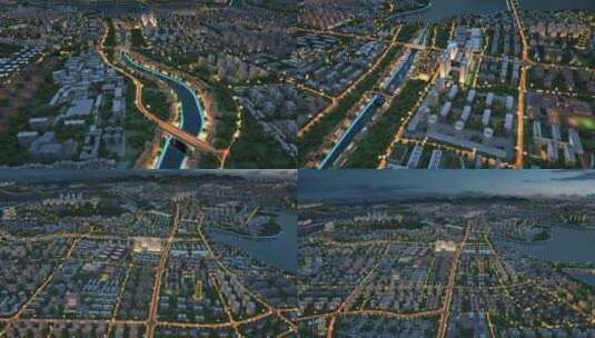 三维航拍城市夜景交通区位高清在线视频素材下载