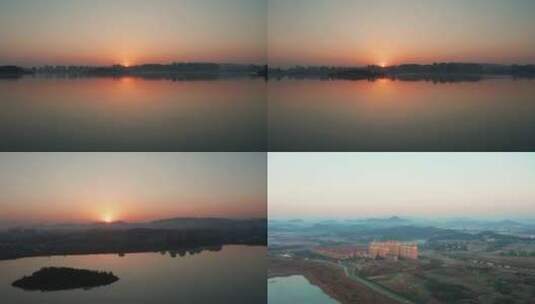 杭州余杭南湖板块晨曦航拍高清在线视频素材下载