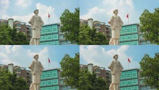 佛山禅城区铁军公园陈铁军雕像延时高清在线视频素材下载