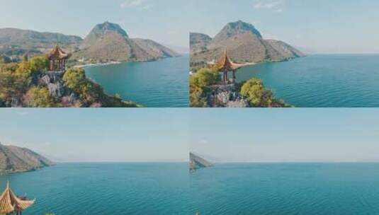 航拍4K抚仙湖慢镜头生态海岸清澈水质宣传片高清在线视频素材下载