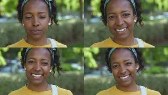 非裔女人对着镜头微笑高清在线视频素材下载