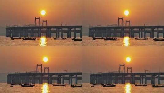 黄昏下的星海湾大桥高清在线视频素材下载