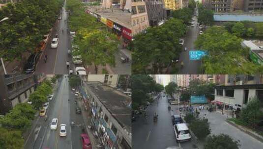 城市快递员电动车骑行航拍跟拍高清在线视频素材下载