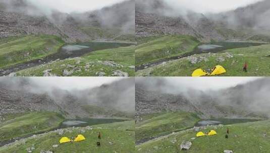 航拍阿坝四根香峰登山者大本营海子雪山风光高清在线视频素材下载